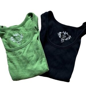 G. H. Bass & Co. Black Green Ribbed Cotton Scoop Neck Tank Tops Tee Shirts